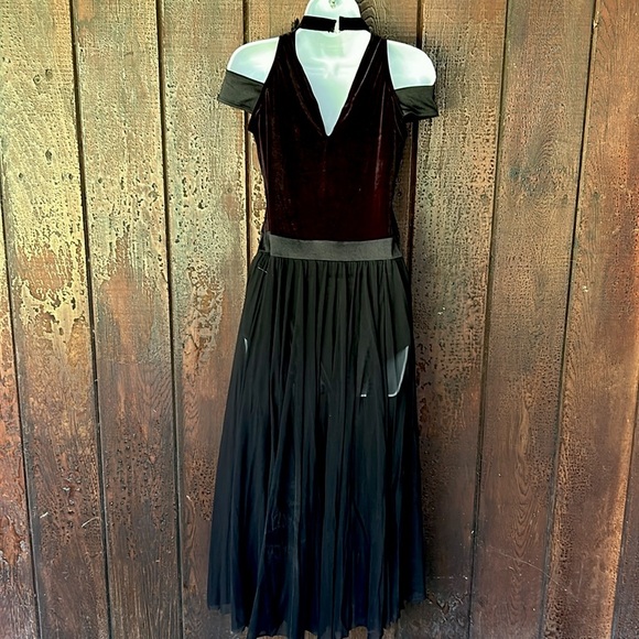 Weissman Black Velvet Leotard Dance Halloween Costume Attached Panel Skirt Large - Picture 9 of 15